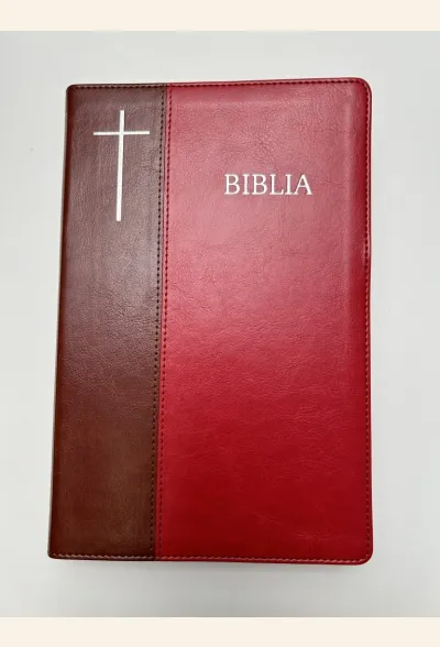 Biblia Cornilescu, ediția centenară 076 TI, mare, piele ecologică maro-roșu