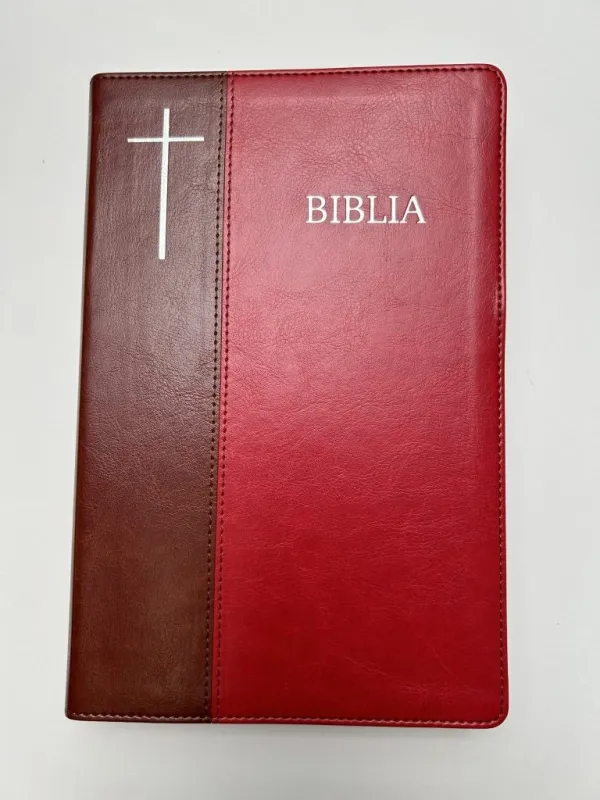 Biblia Cornilescu, ediția centenară 076 TI, mare, piele ecologică maro-roșu
