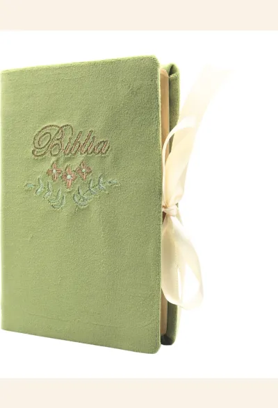 Biblia Cornilescu, medie, copertă textil verde lucrată manual