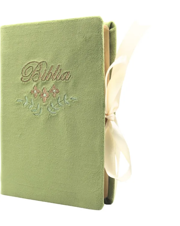 Biblia Cornilescu, medie, copertă textil verde lucrată manual