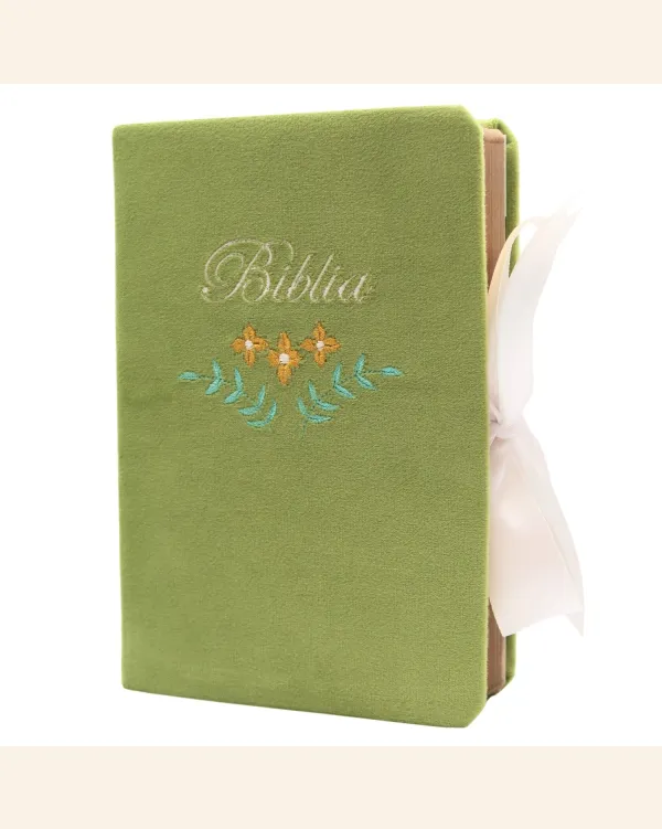 Coperta verso - Biblia Cornilescu, medie, copertă textil verde lucrată manual