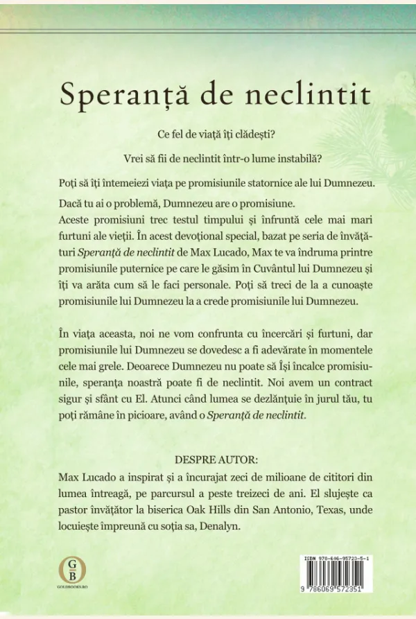 Coperta verso - Speranta de neclintit- ghid de studiu devotional