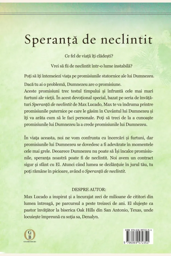 Coperta verso - Speranta de neclintit- ghid de studiu devotional